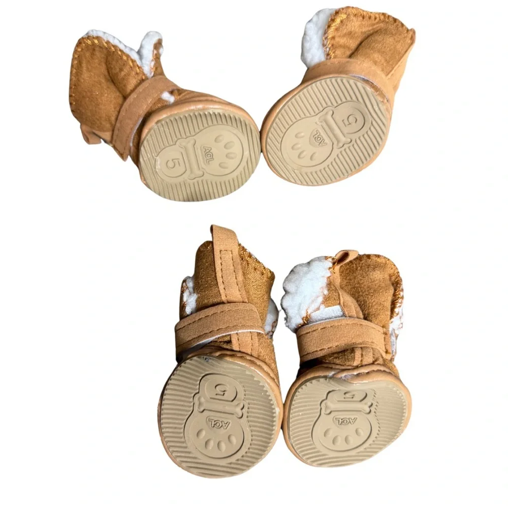 “ACL Size 5 Brown Fleece‑Lined Dog Boots ‑Winter Shoes for Small Breeds”
